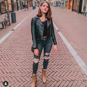 Topshop Washed Vegan Leather Biker Jacket